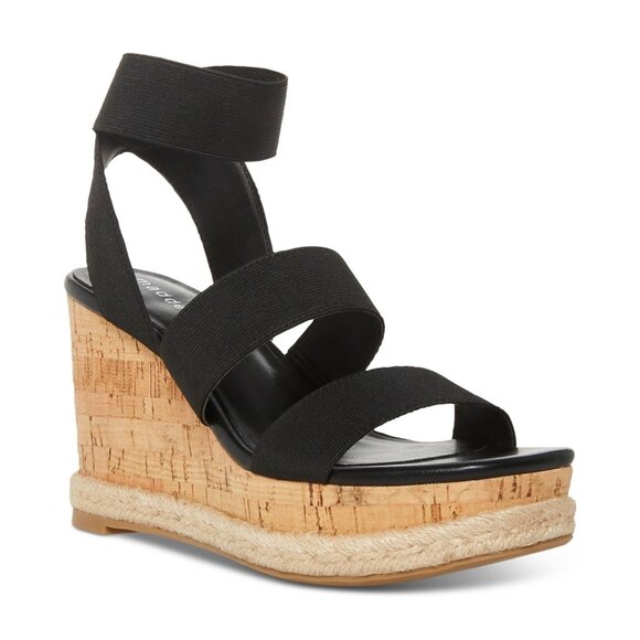 Madden Girl Marandaa Womens Slip on Strappy Wedge Sandals Black Size 9.5 NIB - Picture 1 of 8